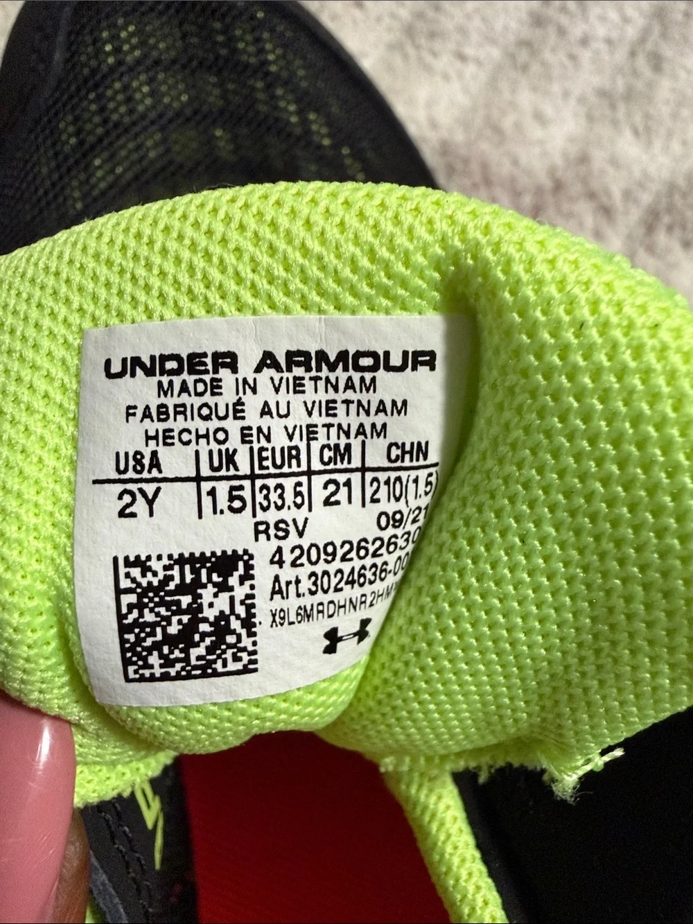 Under Armour Black Sneakers with Neon Green and Hot Pink Accents - Kids